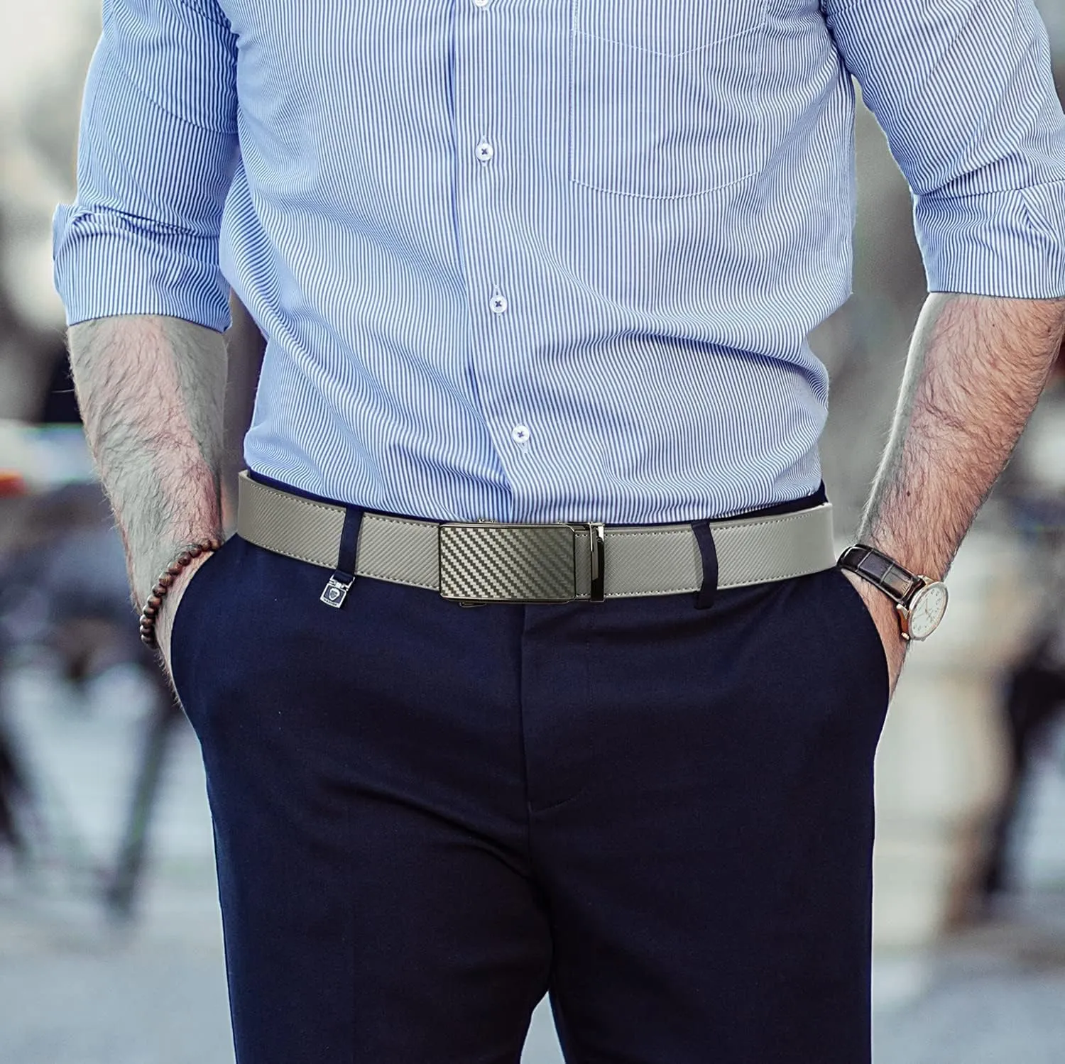 2 Pack Ratchet Belt 1 3/8", Mens leather Dress Belt in Gift Set Size 28"-62" Adjustable waist Trim to Fit