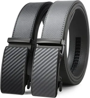 2 Pack Ratchet Belt 1 3/8", Mens leather Dress Belt in Gift Set Size 28"-62" Adjustable waist Trim to Fit