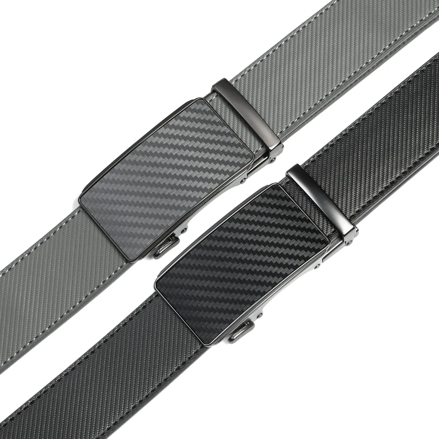 2 Pack Ratchet Belt 1 3/8", Mens leather Dress Belt in Gift Set Size 28"-62" Adjustable waist Trim to Fit