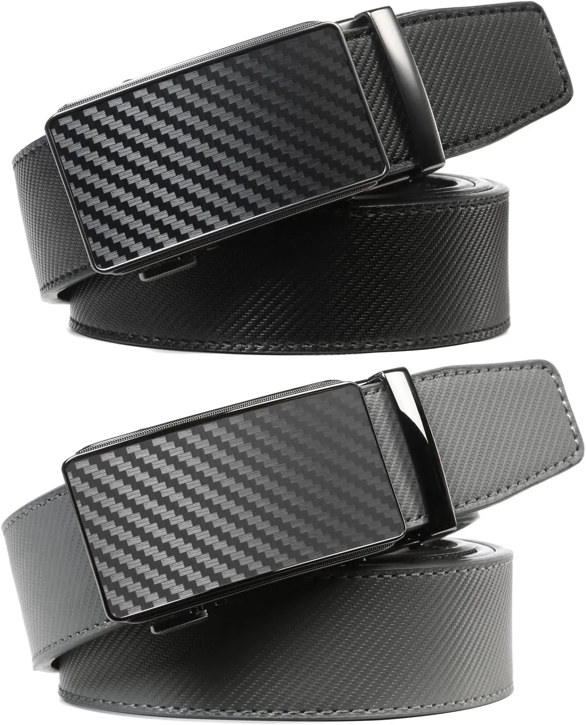 2 Pack Ratchet Belt 1 3/8", Mens leather Dress Belt in Gift Set Size 28"-62" Adjustable waist Trim to Fit
