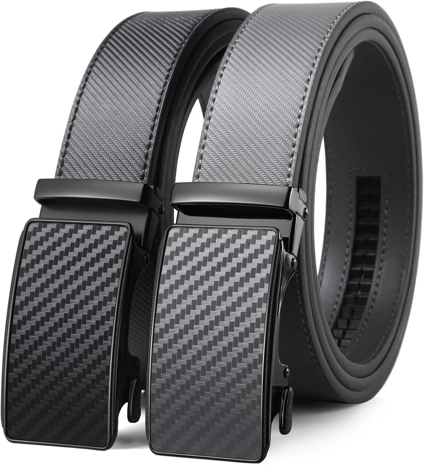 2 Pack Ratchet Belt 1 3/8", Mens leather Dress Belt in Gift Set Size 28"-62" Adjustable waist Trim to Fit