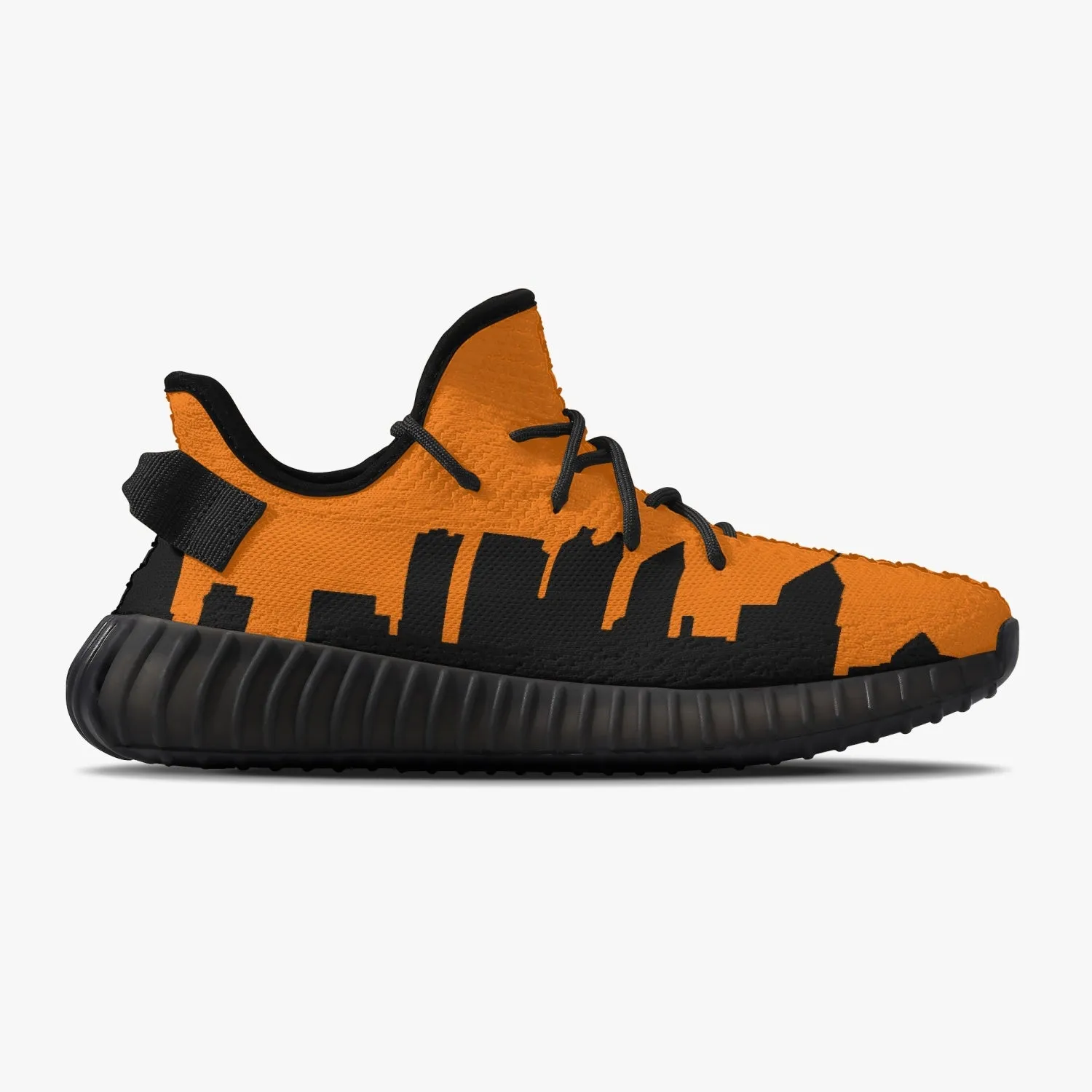 233. Neon Orange & Black Atlanta Skyline Adult Unisex Mesh Knit Sneakers