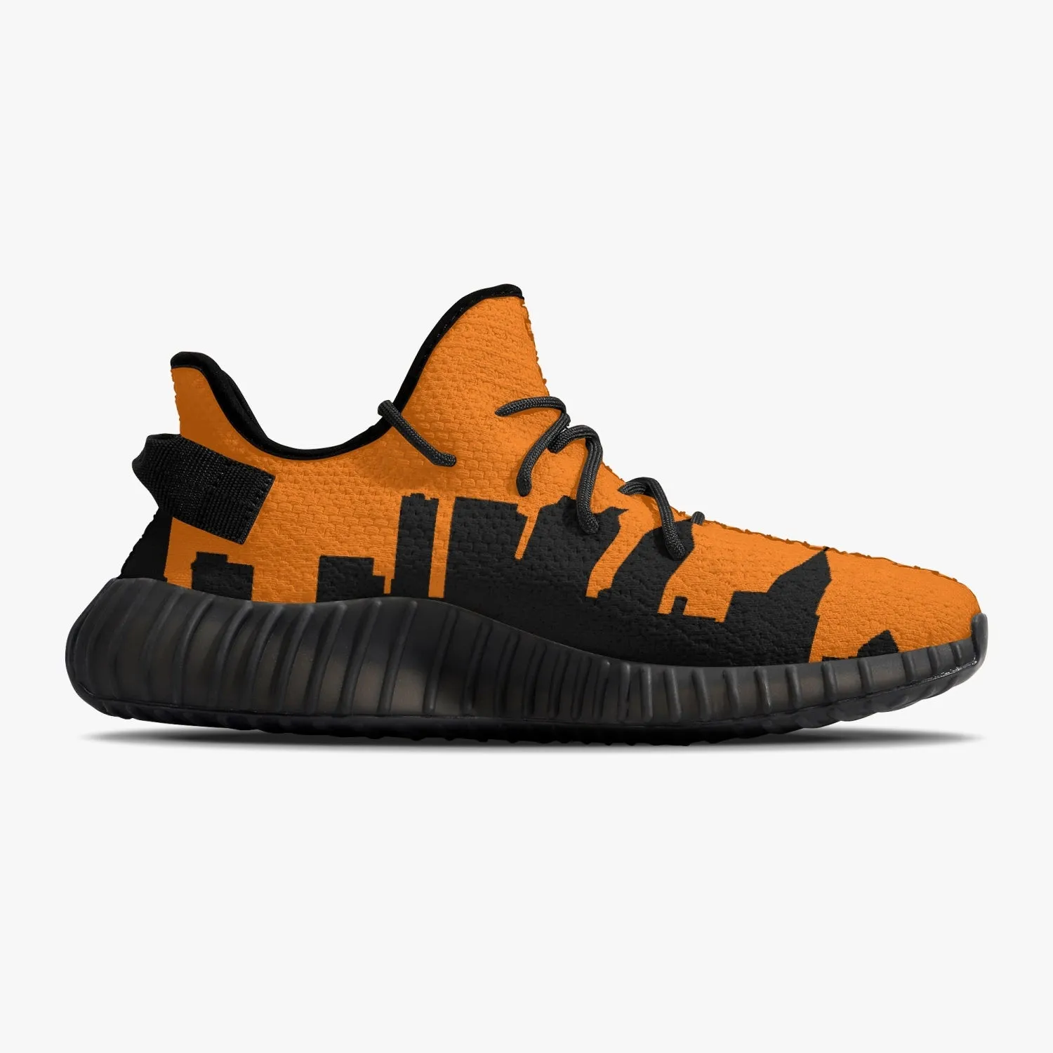 233. Neon Orange & Black Atlanta Skyline Adult Unisex Mesh Knit Sneakers