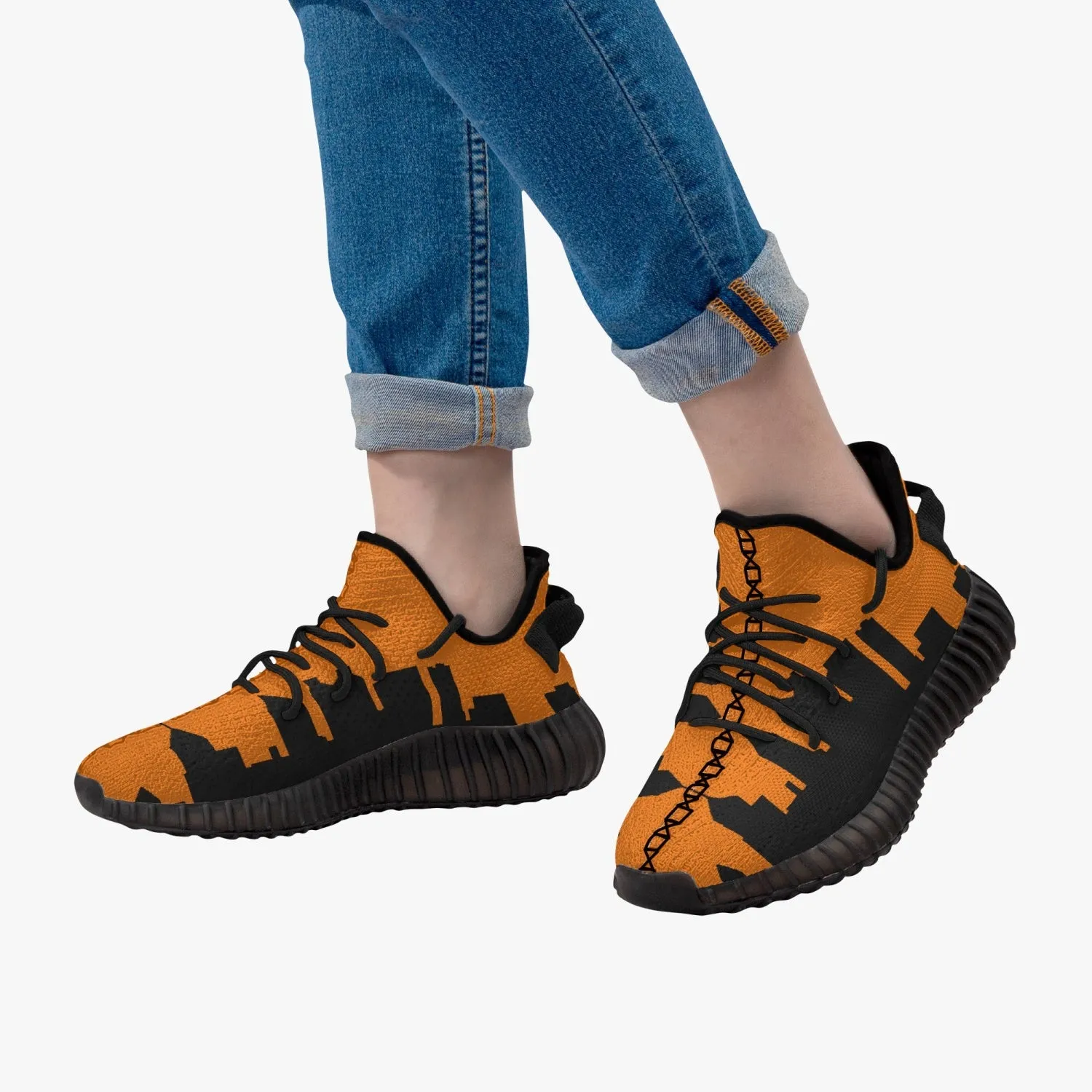 233. Neon Orange & Black Atlanta Skyline Adult Unisex Mesh Knit Sneakers