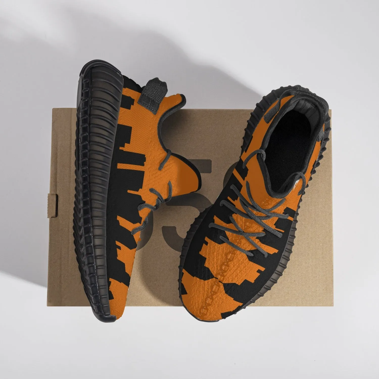 233. Neon Orange & Black Atlanta Skyline Adult Unisex Mesh Knit Sneakers