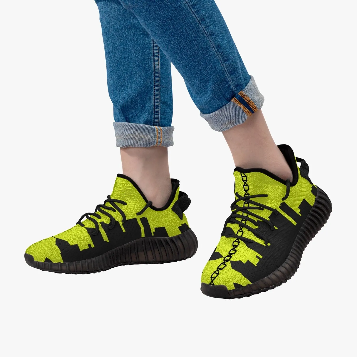 233. Neon Yellow & Black Atlanta Skyline Adult Unisex Mesh Knit Sneakers