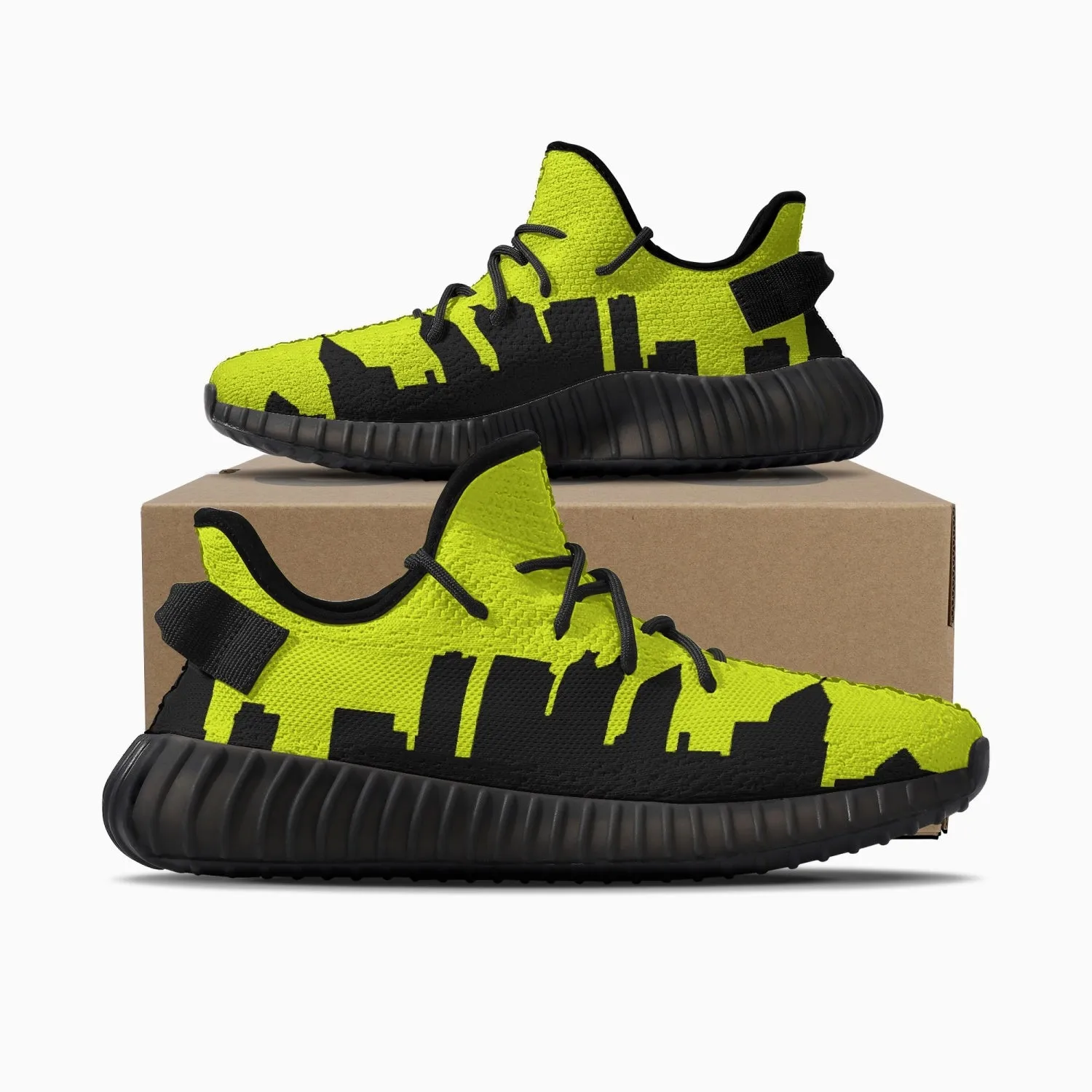 233. Neon Yellow & Black Atlanta Skyline Adult Unisex Mesh Knit Sneakers