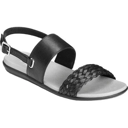 Aerosoles A2 First Watch Black Leather Comfort Ankle Strap Open Toe Flat Sandals