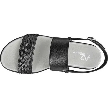 Aerosoles A2 First Watch Black Leather Comfort Ankle Strap Open Toe Flat Sandals