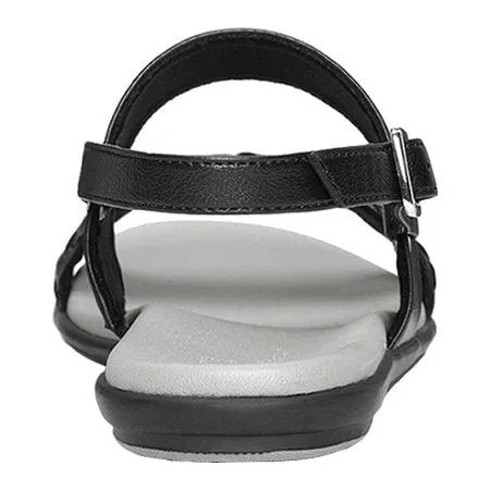 Aerosoles A2 First Watch Black Leather Comfort Ankle Strap Open Toe Flat Sandals