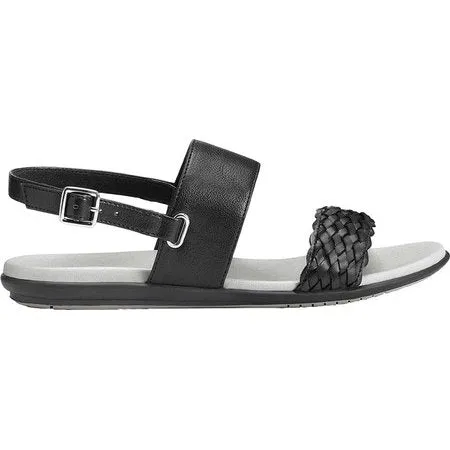 Aerosoles A2 First Watch Black Leather Comfort Ankle Strap Open Toe Flat Sandals
