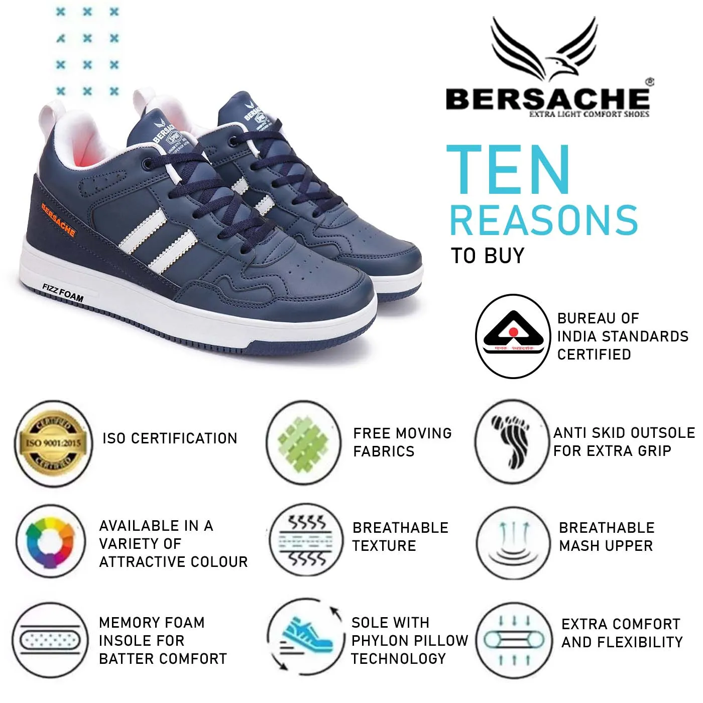 Bersache Lightweight Casual Sneaker Shoes For Men Blue-9055