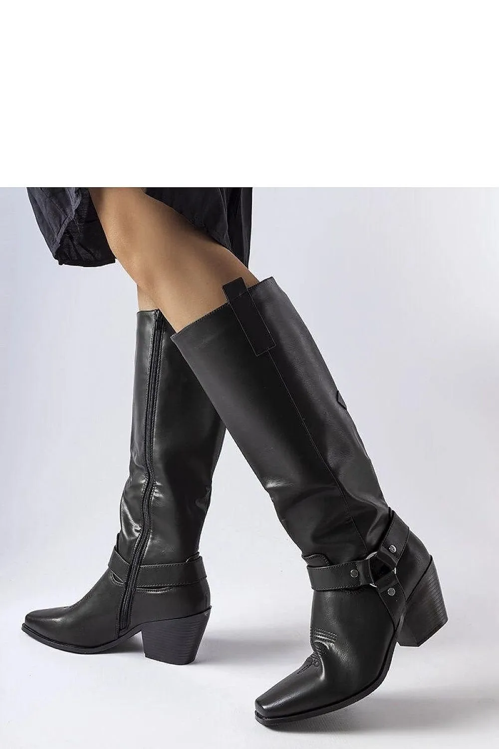 Black cowboy heel boots