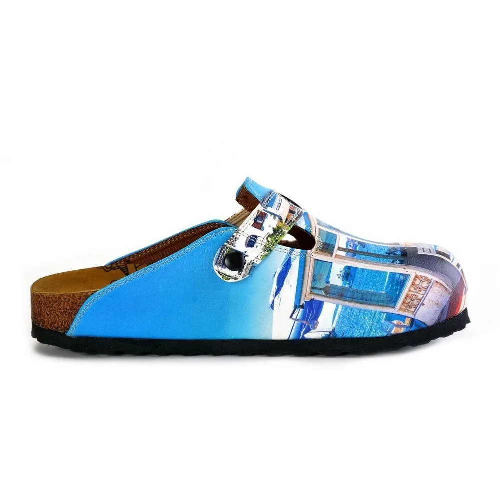 Blue and White Colored, Home Patterned Clogs - WCAL367