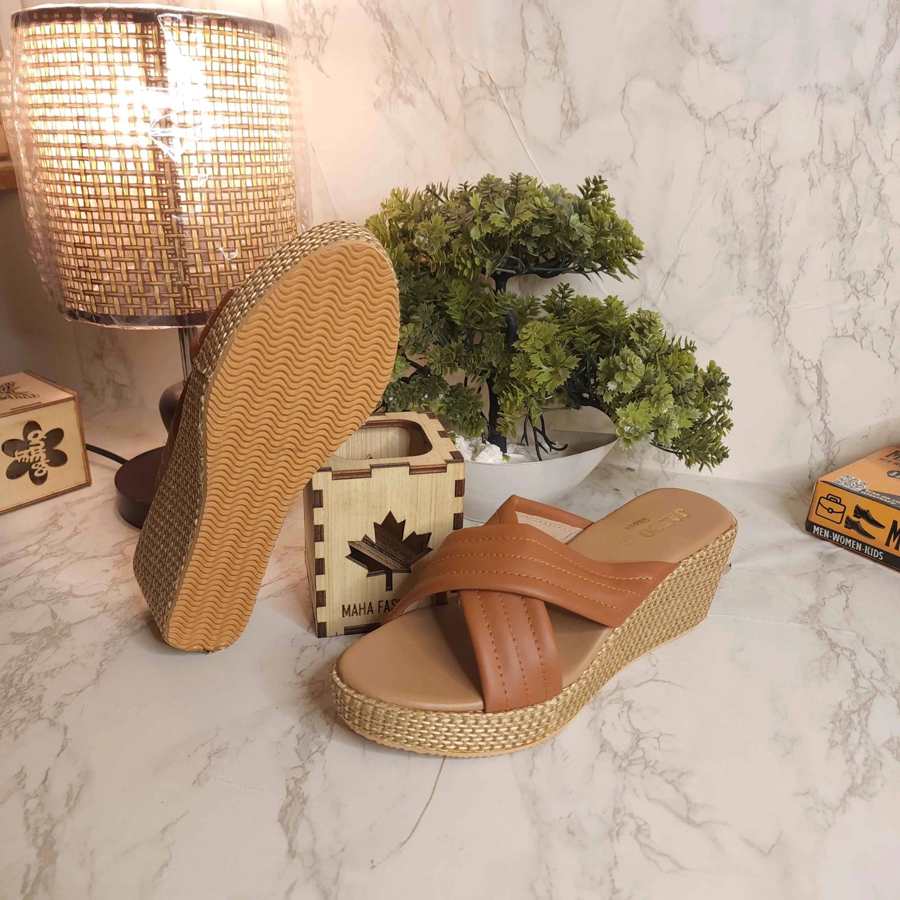 Brown Casual Wedge Slippers