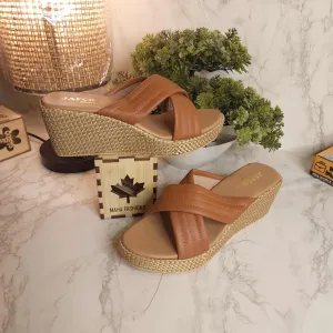 Brown Casual Wedge Slippers