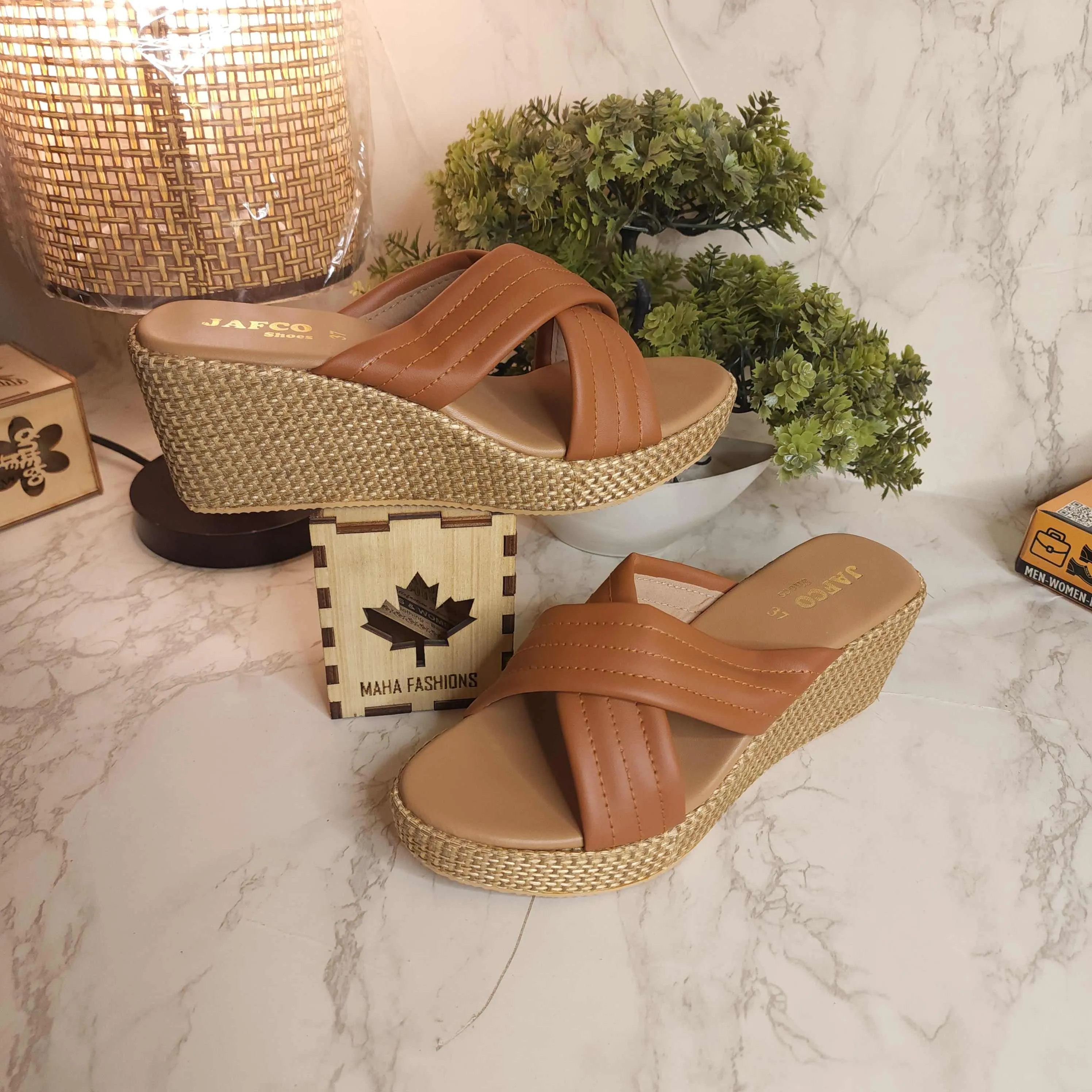 Brown Casual Wedge Slippers