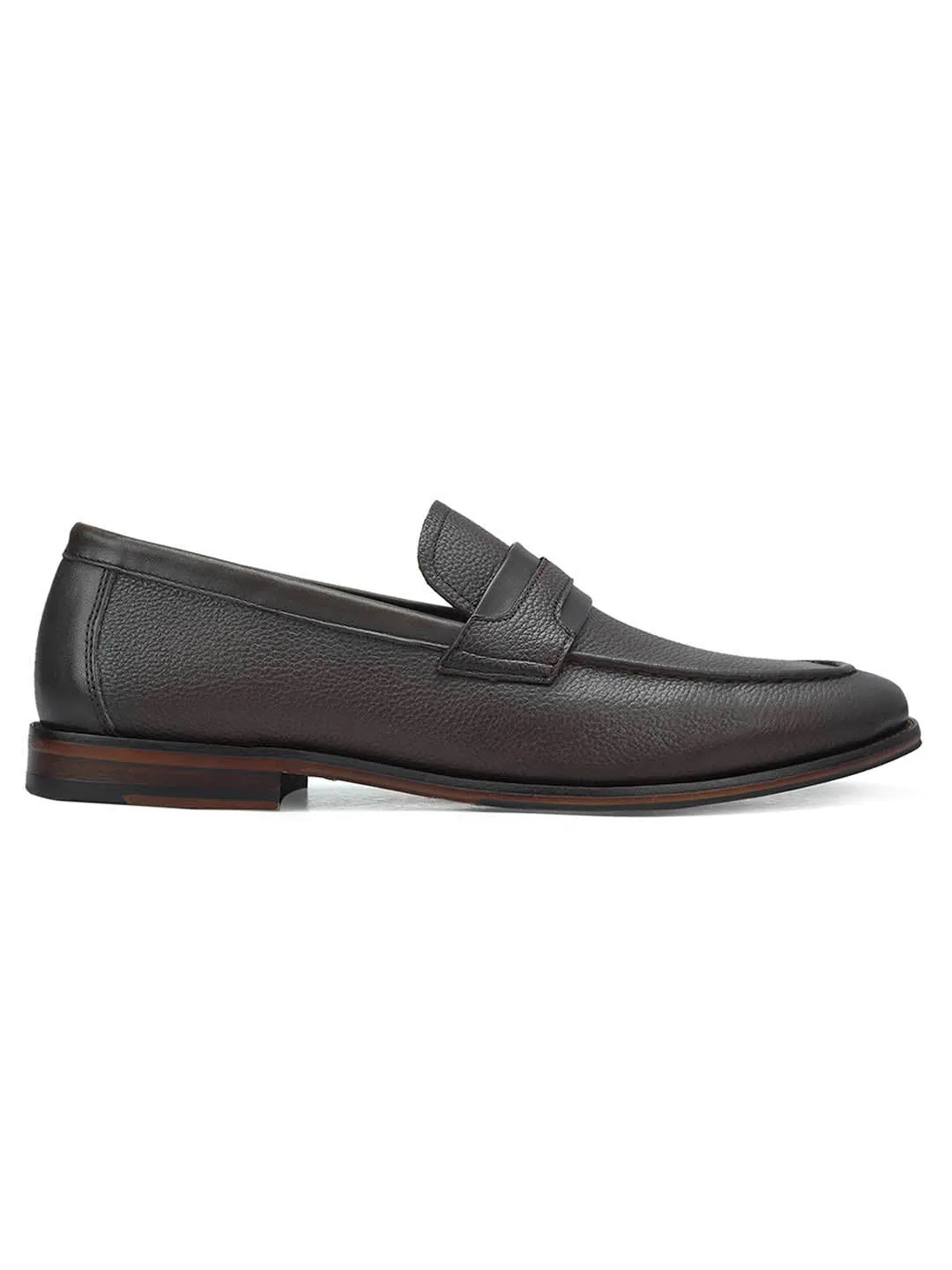 Brown Leather Loafers With Panel