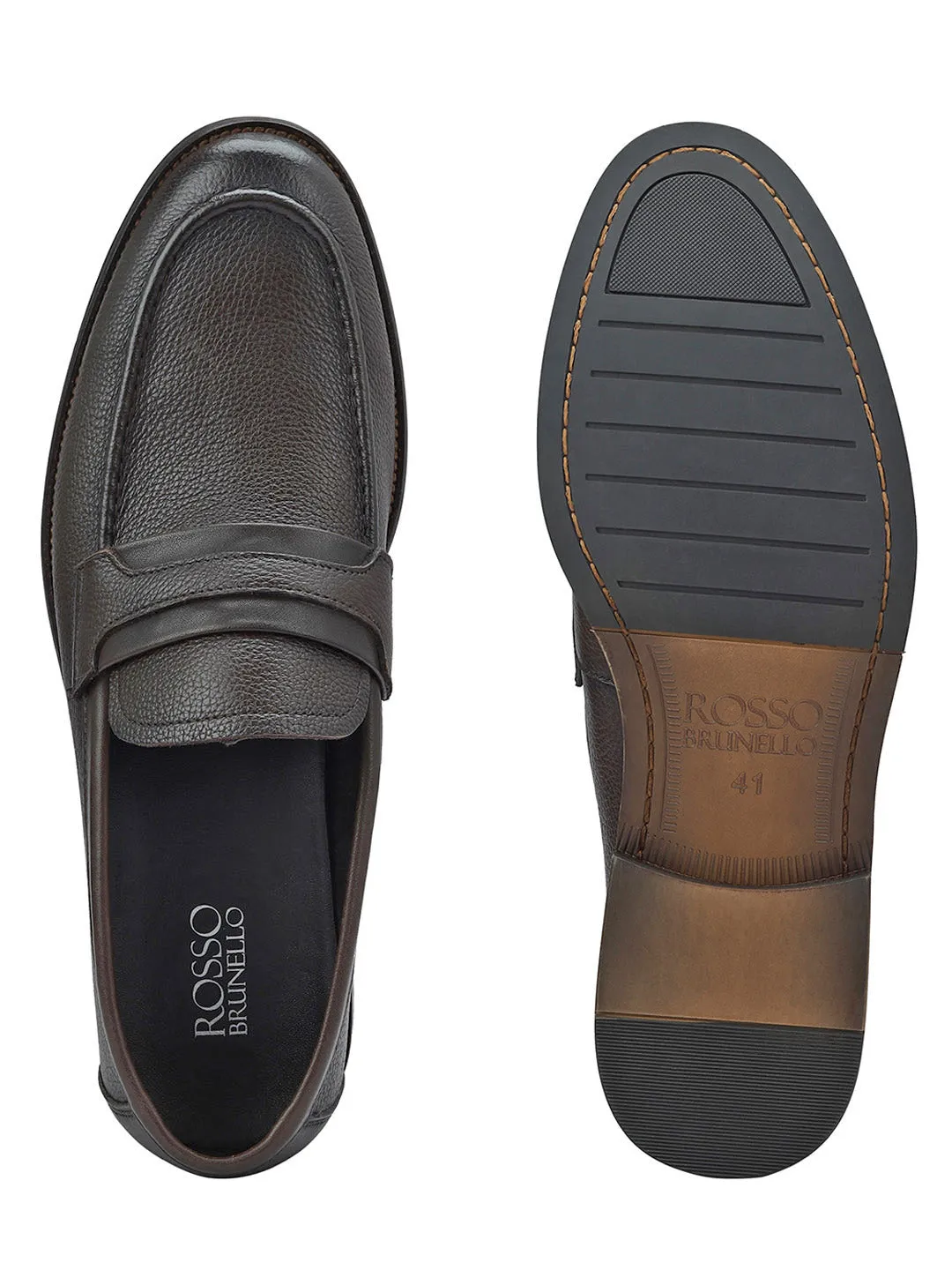 Brown Leather Loafers With Panel