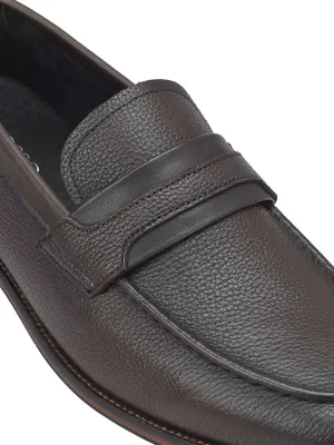 Brown Leather Loafers With Panel