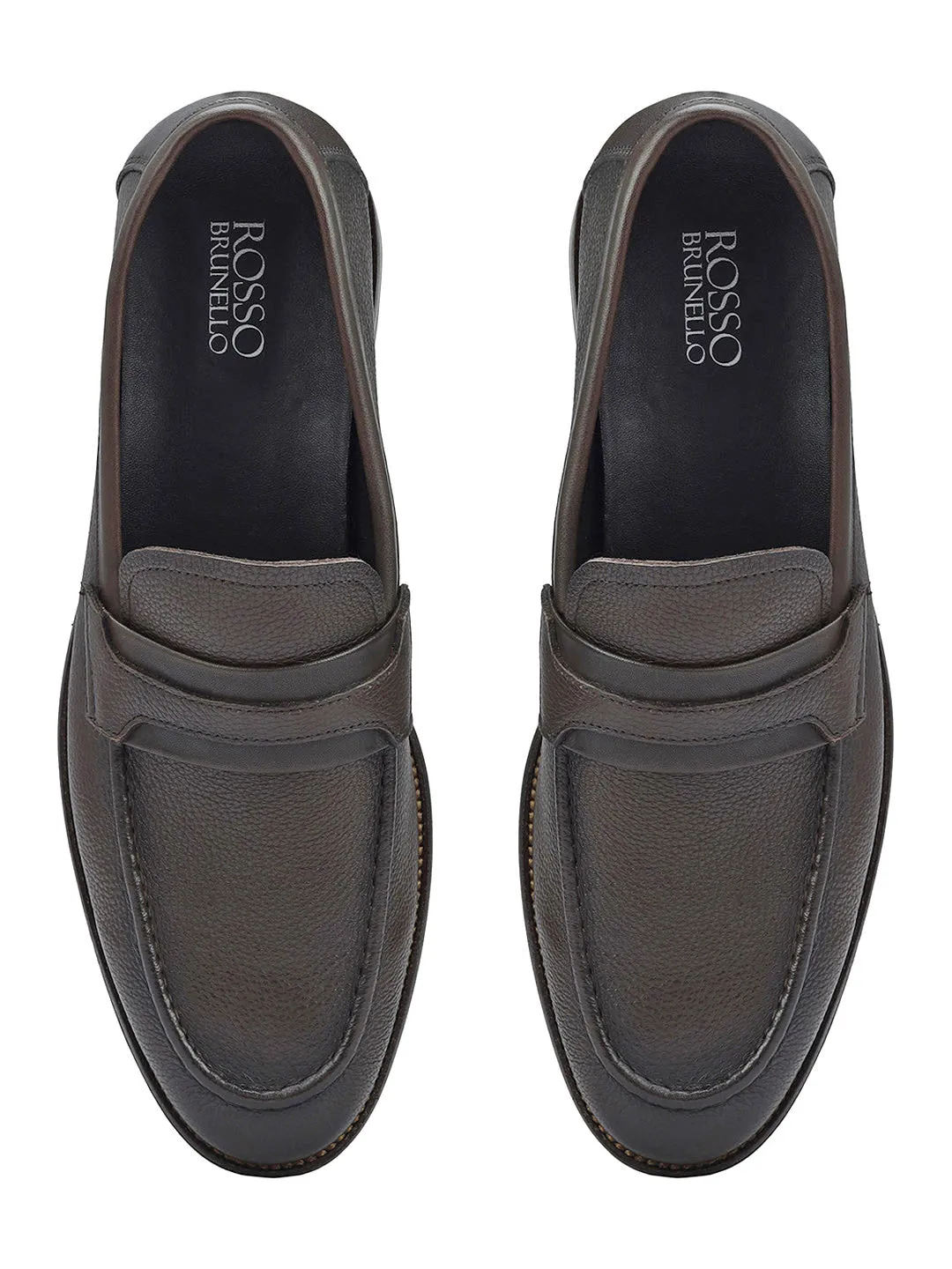 Brown Leather Loafers With Panel