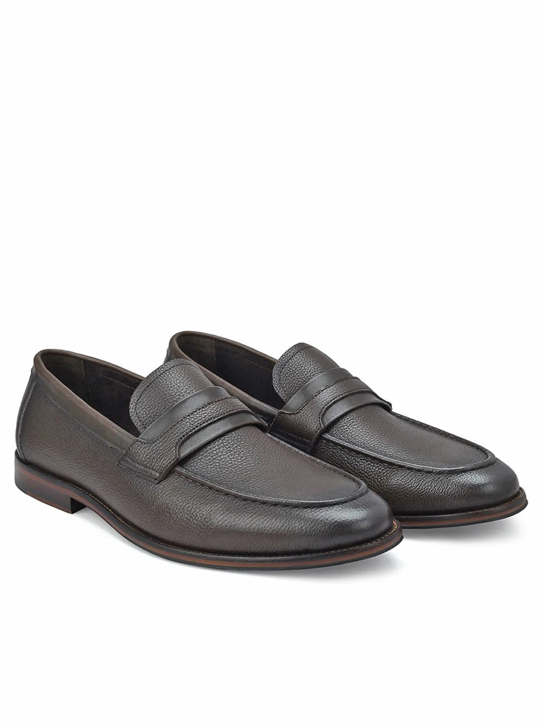 Brown Leather Loafers With Panel