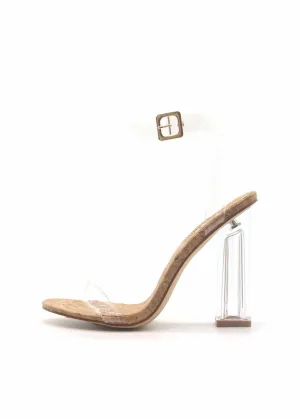Cape Robbin Maria-2 Cork Clear Chunky Block High HeelsTransparent Open Toe Heels
