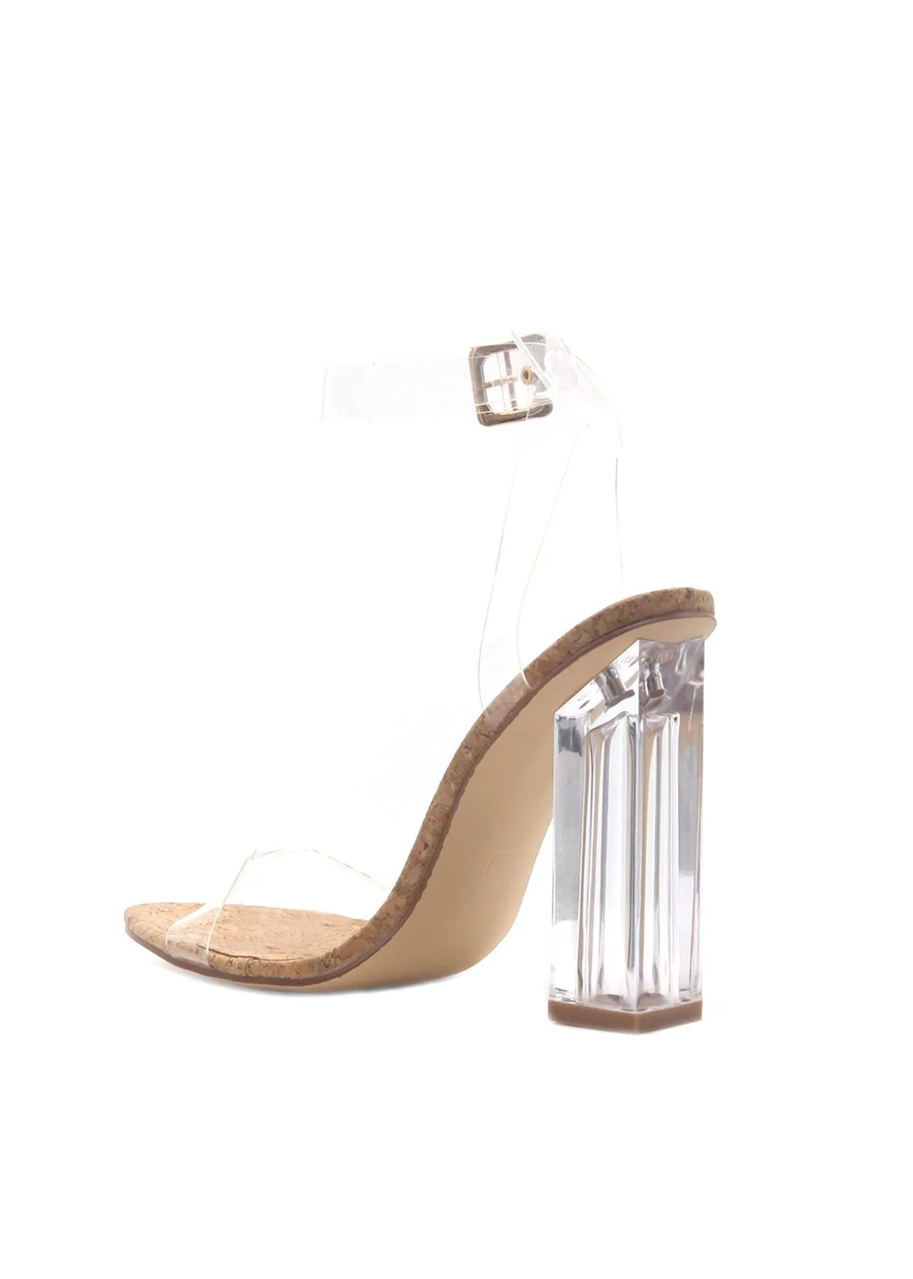 Cape Robbin Maria-2 Cork Clear Chunky Block High HeelsTransparent Open Toe Heels