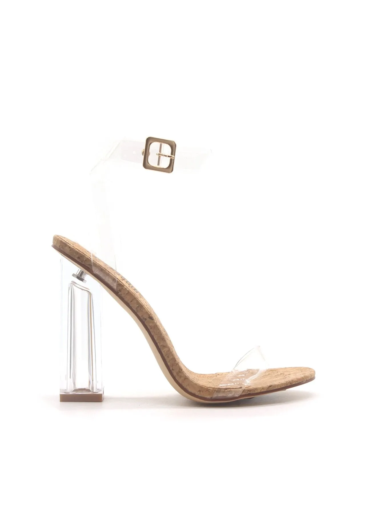 Cape Robbin Maria-2 Cork Clear Chunky Block High HeelsTransparent Open Toe Heels