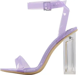Cape Robbin Maria-2 Lilac Clear Block High Heel Transparent Open Toe Pumps