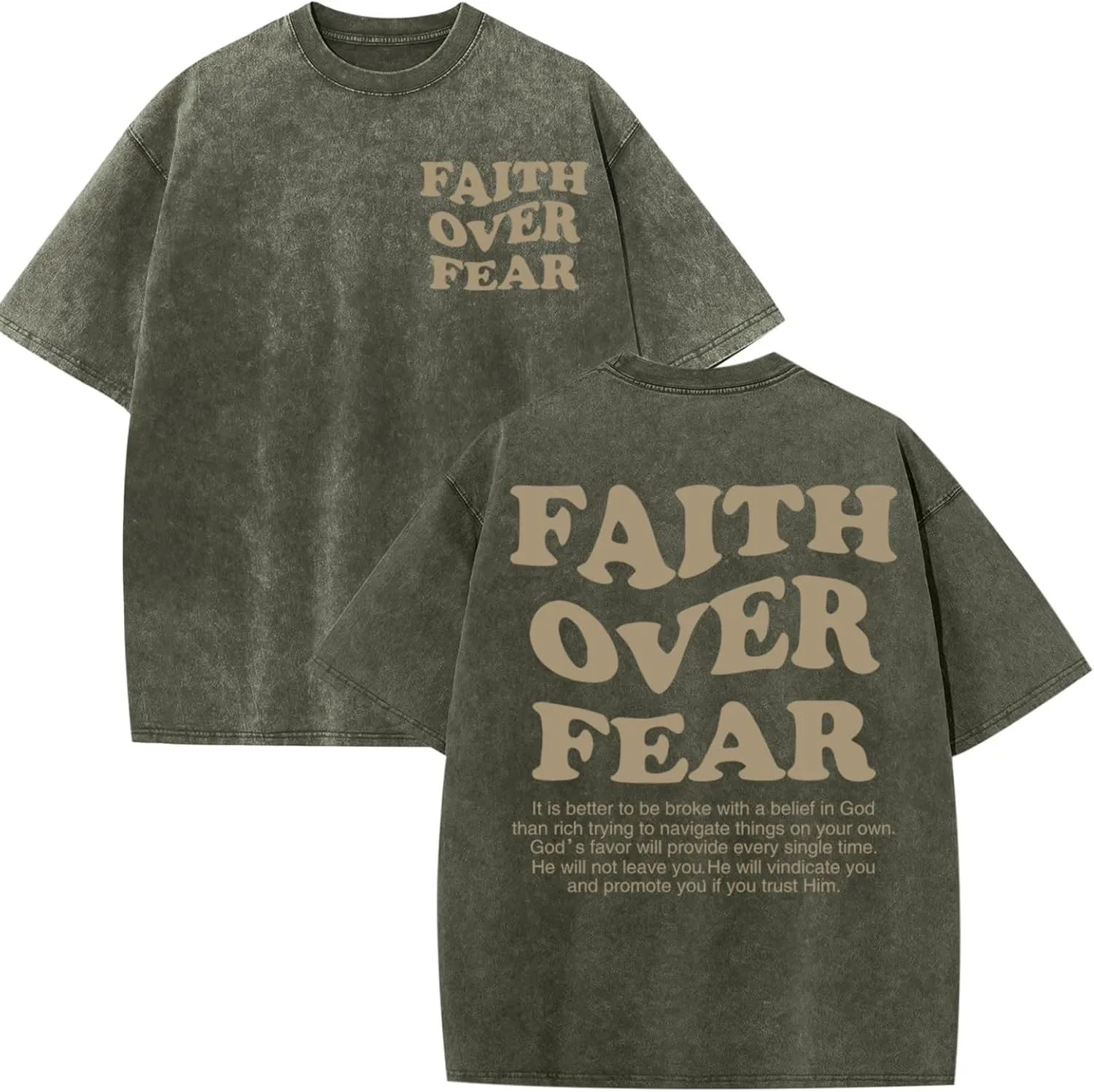Christian Shirts for Men Faith Over Fear Oversized Shirt Acid Wash Tshirt Graphic Religious T Shirt Bible Verse Tees