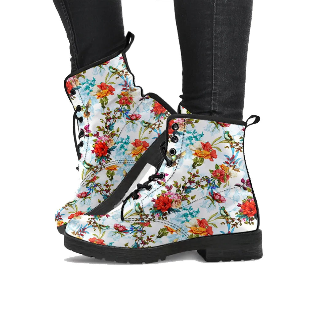 Colorful Flower and Bird Women's Vegan Leather Boots