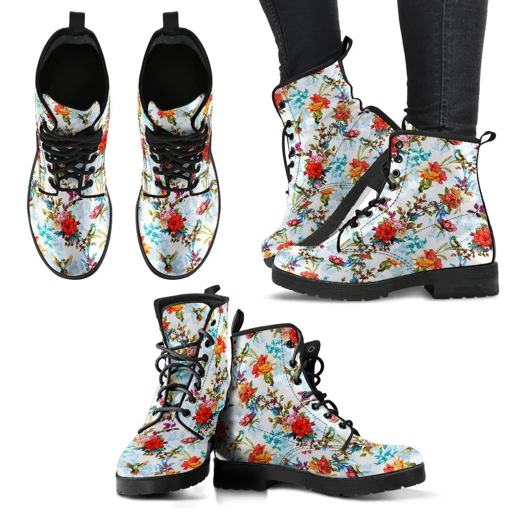 Colorful Flower and Bird Women's Vegan Leather Boots