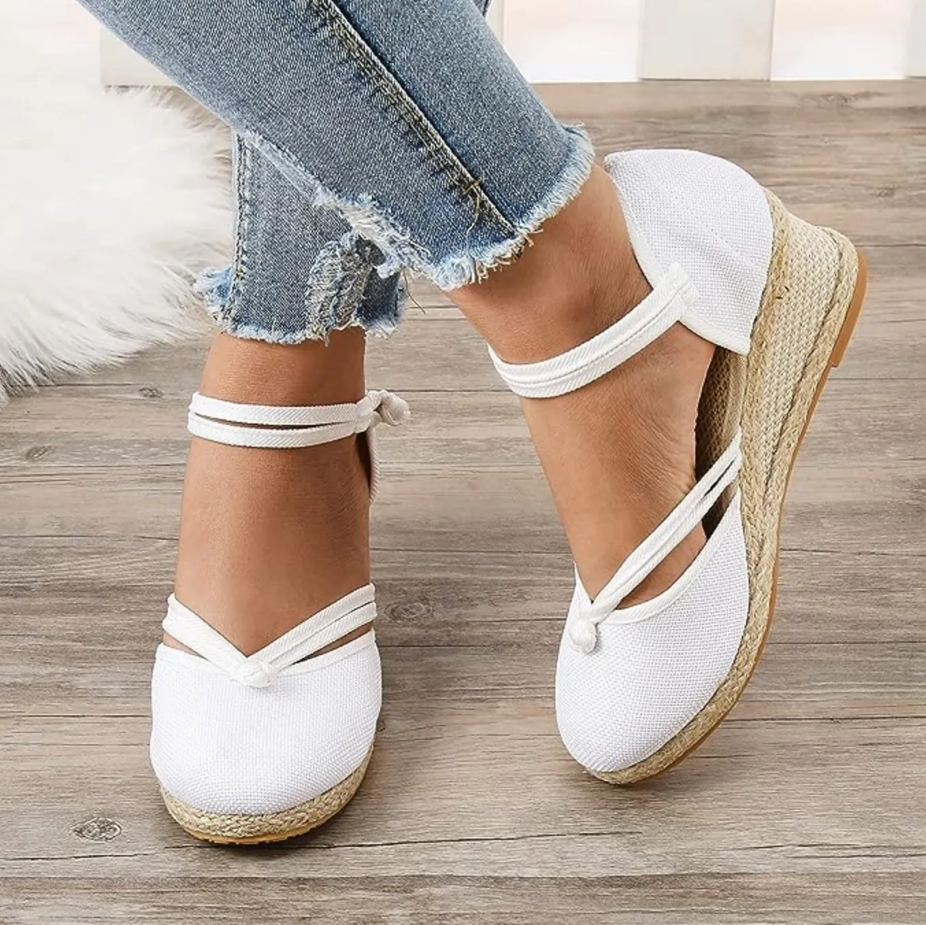 Comelyy Women's Sandals Wedge Comfortable Pointed Toe Hemp Braid Buckle