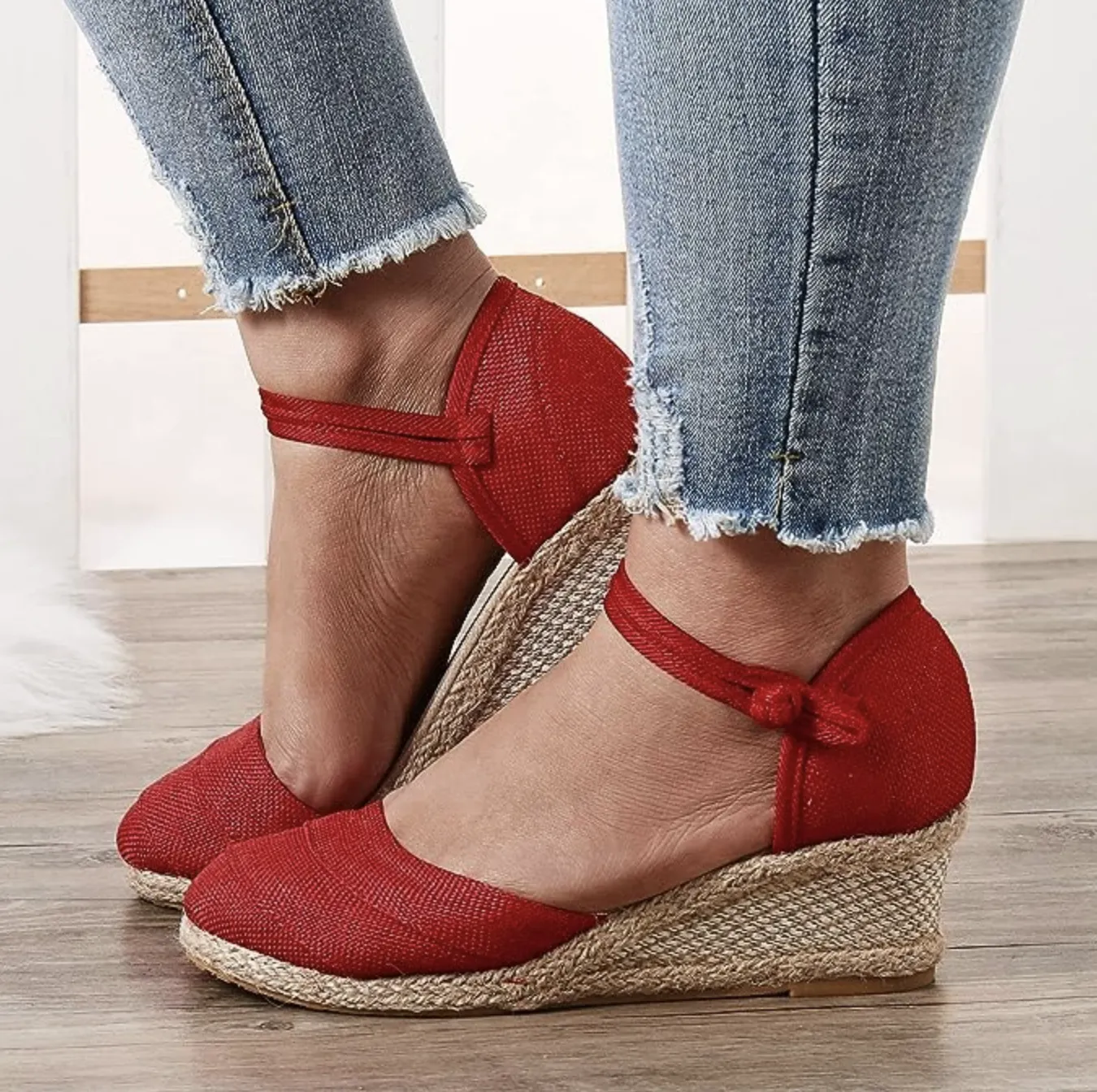Comelyy Women's Sandals Wedge Comfortable Pointed Toe Hemp Braid Buckle