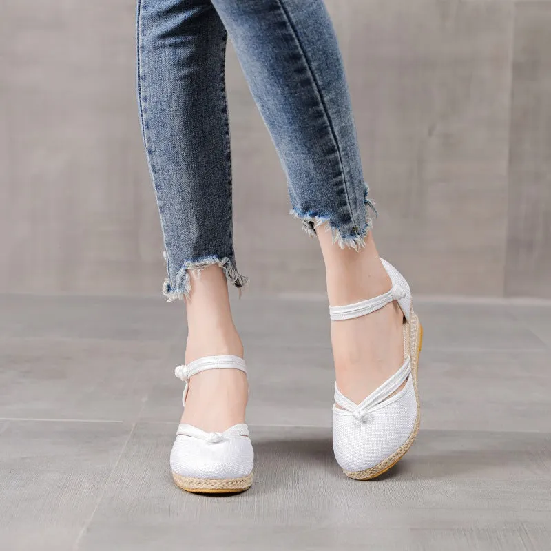 Comelyy Women's Sandals Wedge Comfortable Pointed Toe Hemp Braid Buckle