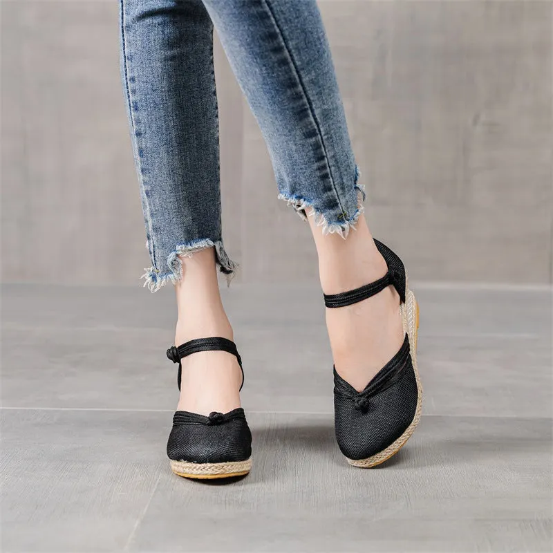 Comelyy Women's Sandals Wedge Comfortable Pointed Toe Hemp Braid Buckle