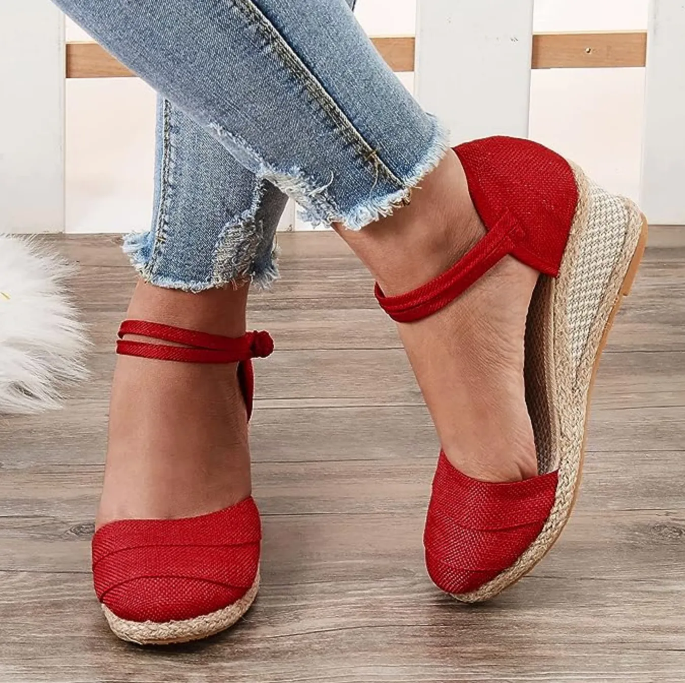 Comelyy Women's Sandals Wedge Comfortable Pointed Toe Hemp Braid Buckle