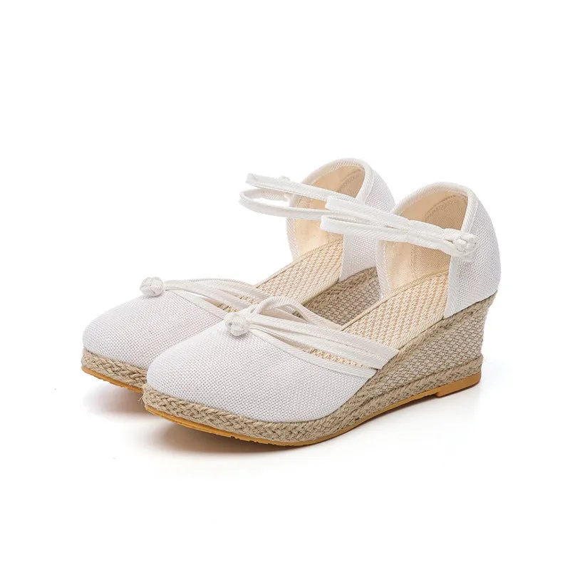 Comelyy Women's Sandals Wedge Comfortable Pointed Toe Hemp Braid Buckle