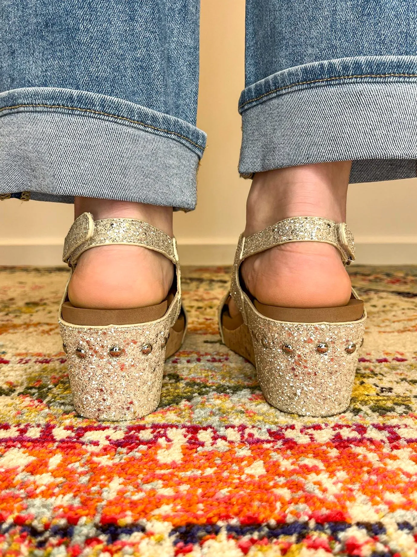 Corky's Footwear Carley Wedge Sandal - Beige New Glitter