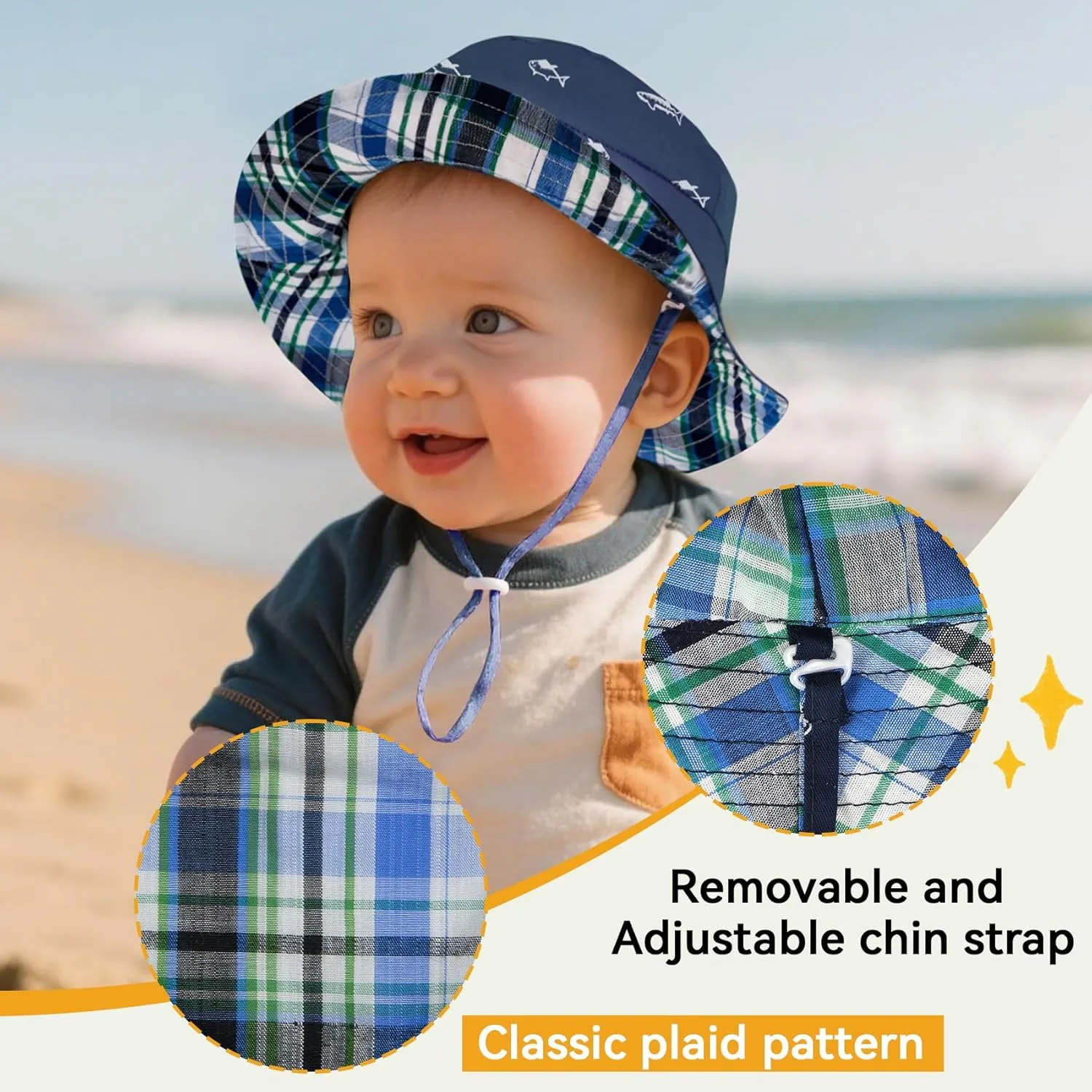 Durio UPF 50  Beach Baby Sun Hat Sun Protection Cute Wide Brim Summer Baby Boy Bucket Hats Toddler Sun Hats for Girl