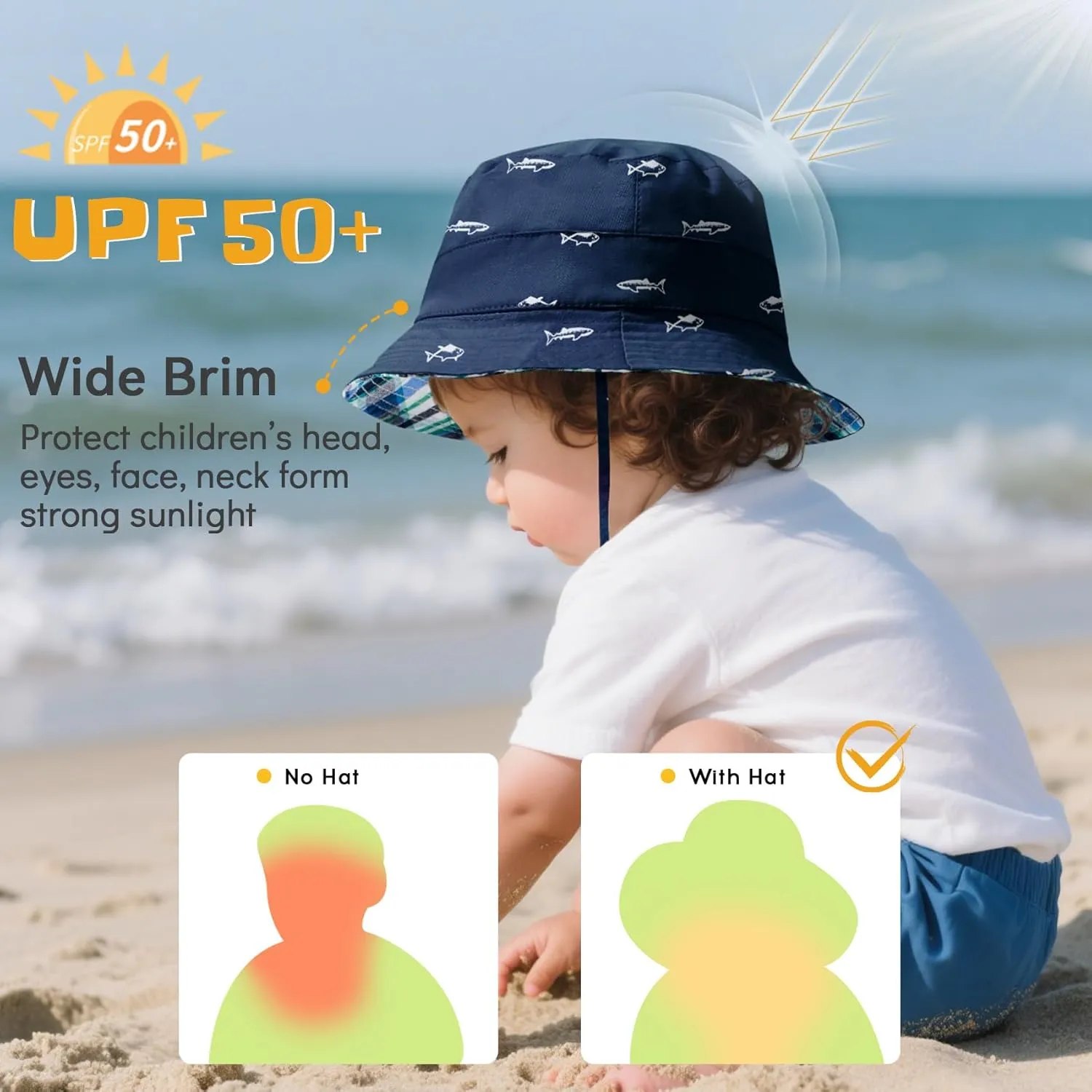 Durio UPF 50  Beach Baby Sun Hat Sun Protection Cute Wide Brim Summer Baby Boy Bucket Hats Toddler Sun Hats for Girl