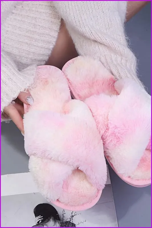 Fashion Colorful Cross Fur Slippers Plush Slippers DE245