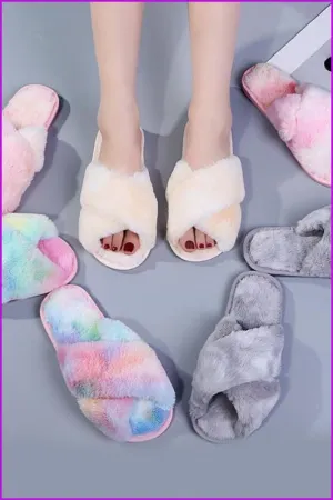 Fashion Colorful Cross Fur Slippers Plush Slippers DE245