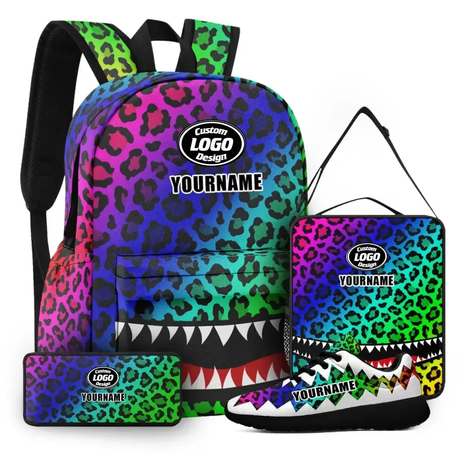 Holiday Gifts,Personalized Special Combo Offer, Custom Back to School Set 4 Packs  Shoes, Schoolbag ,Lunch Box Pencil Case