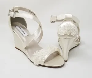 Ivory Wedge Bridal Shoes with Lace | Dyeable Shoes