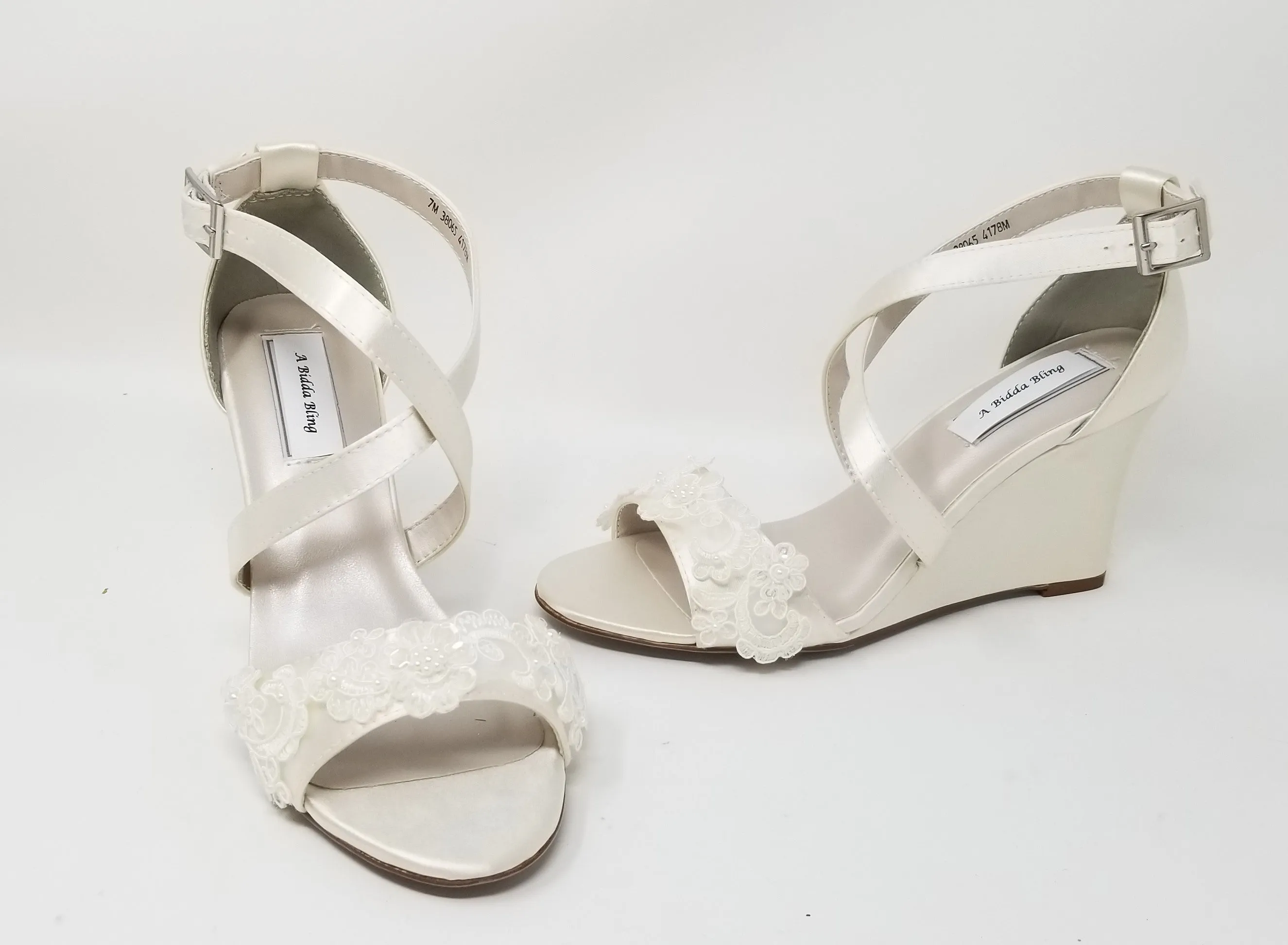 Ivory Wedge Bridal Shoes with Lace | Dyeable Shoes