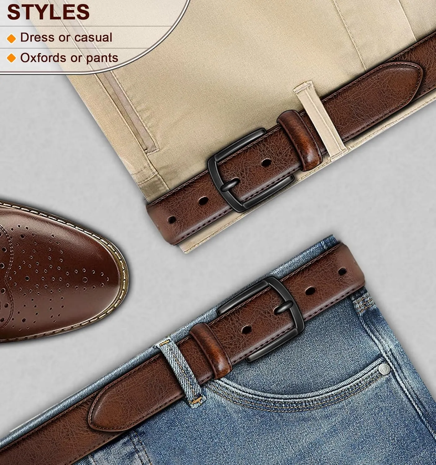 KEMISANT Men Belt-Genuine Leather Belt for Men Dress Casual Golf Jeans 1 3/8"