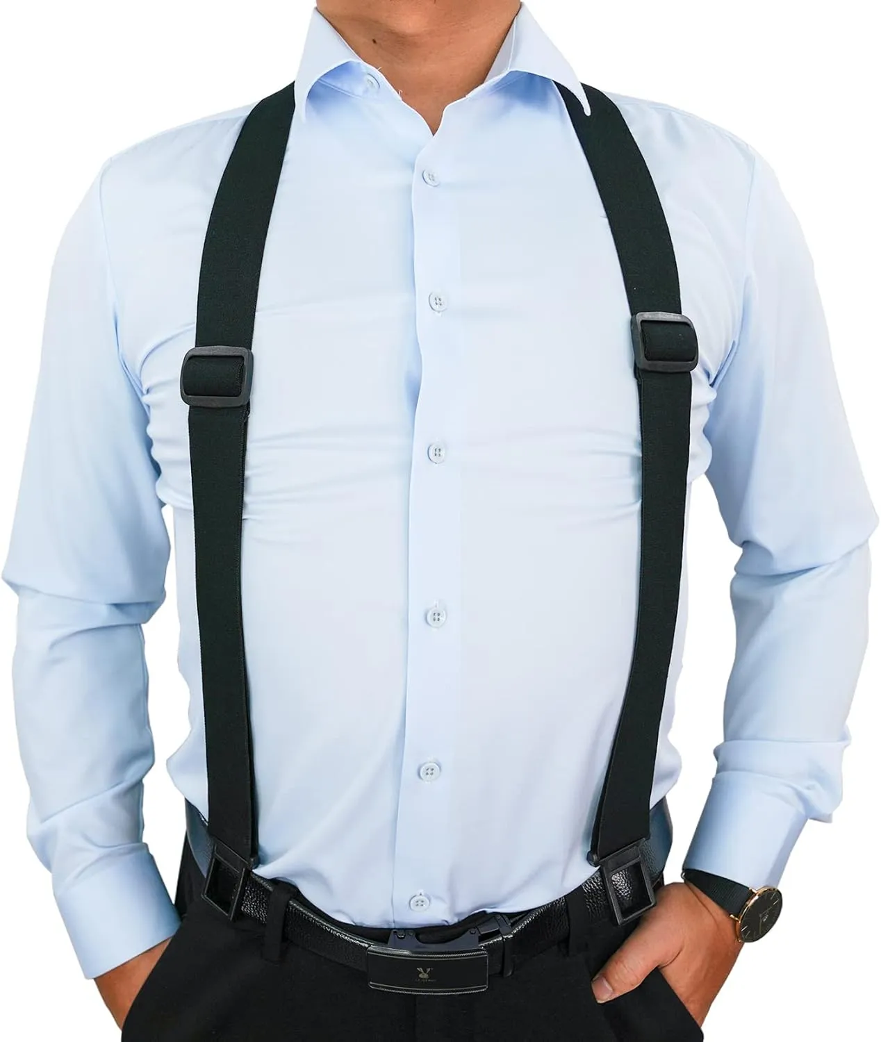 KUNN Men's 1.5 inch Adjustable Y Back Suspender,Elastic Hook End Suspenders