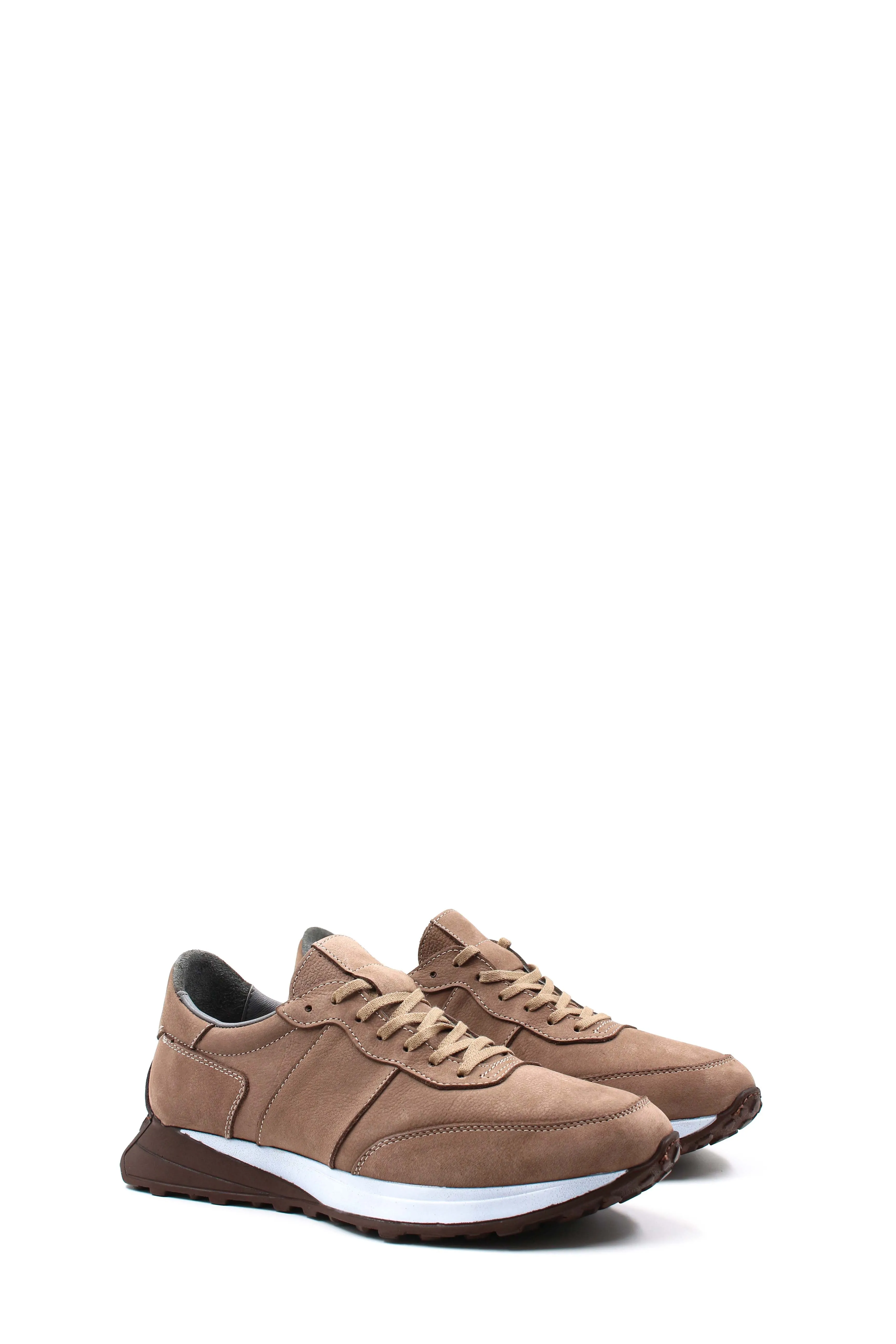 Men's Beige Suede Lace-Up Sneakers with Cushioned Sole - Wessi
